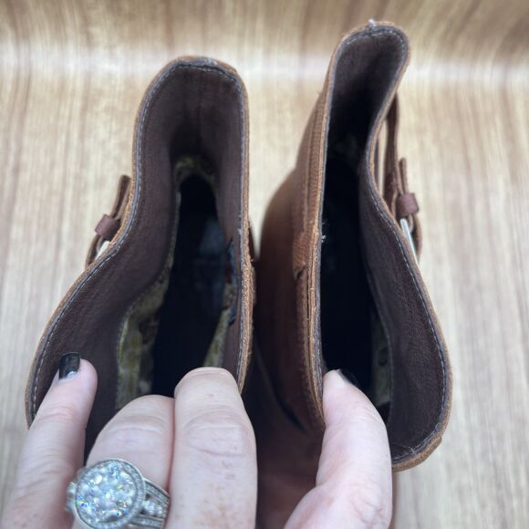 UGG Taryn Brown Leather Wedge Heeled Ankle Booties Boots Women’s Size 7 - Picture 7 of 8